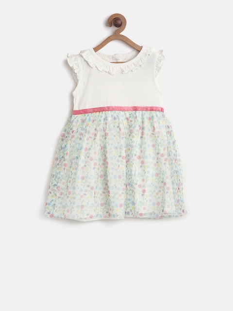 

MINI KLUB Girls White & Pink Printed A-Line Dress