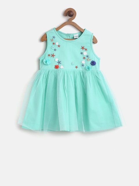 

MINI KLUB Girls Sea Green Printed A-Line Dress