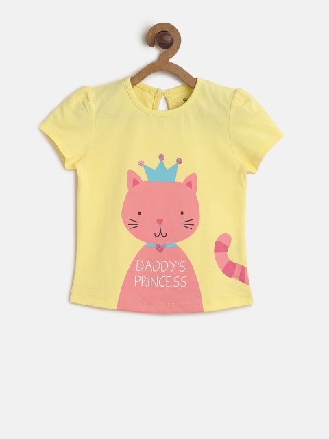

MINI KLUB Girls Yellow Printed Round Neck T-shirt