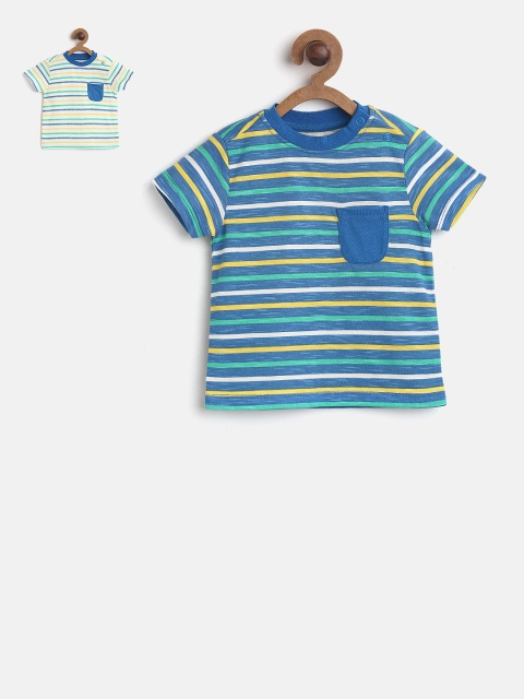 

MINI KLUB Boys Pack of 2 Blue Printed Round Neck T-shirt