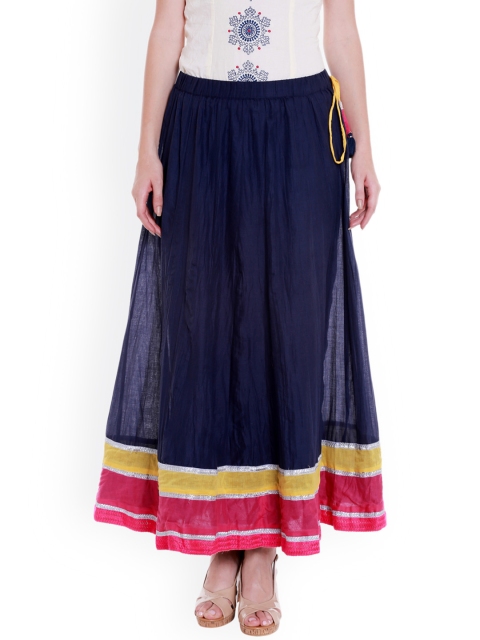 

Globus Women Blue & Pink Colourblocked Maxi Pure Cotton Skirt