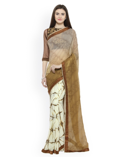

Shaily Brown & Cream-Coloured Pure Georgette Printed Saree