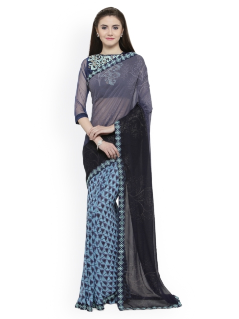 

Shaily Blue & Navy Blue Pure Georgette Printed Saree