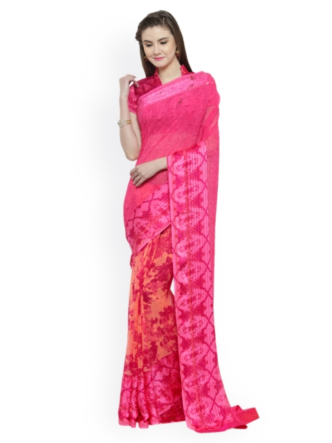 

Shaily Pink & Peach-Coloured Pure Silk Printed Saree