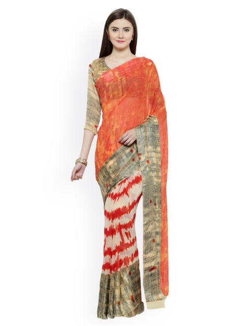 

Shaily Orange & Cream-Coloured Printed Saree