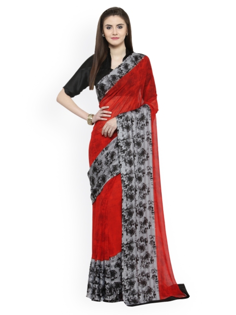 

Shaily Red & Grey Pure Silk Printed Saree