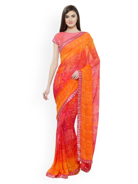 

Shaily Orange & Pink Pure Georgette Printed Saree