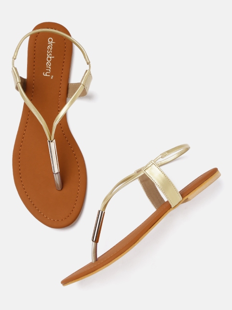

DressBerry Women Gold-Toned Solid Synthetic Flats