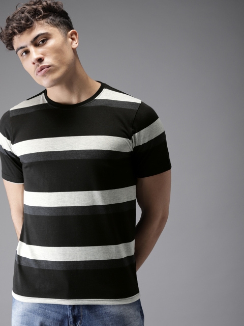 

Moda Rapido Men Black & Grey Striped Round Neck T-shirt