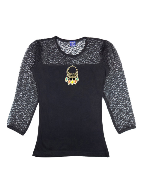 

SWEET ANGEL Girls Black Self Design Top