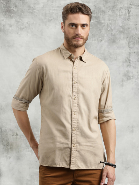 

Breakbounce Men Khaki Slim Fit Solid Casual Shirt