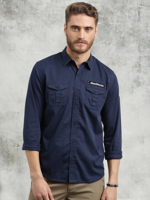 

Breakbounce Men Navy Blue Slim Fit Solid Casual Shirt