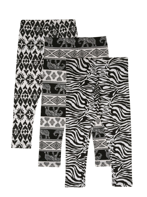 

Lil Orchids Girls Black & White Printed Set of 3 Leggings