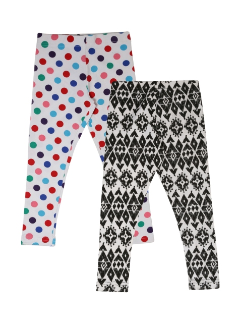 

Lil Orchids Girls White Printed Set of 2 Leggings