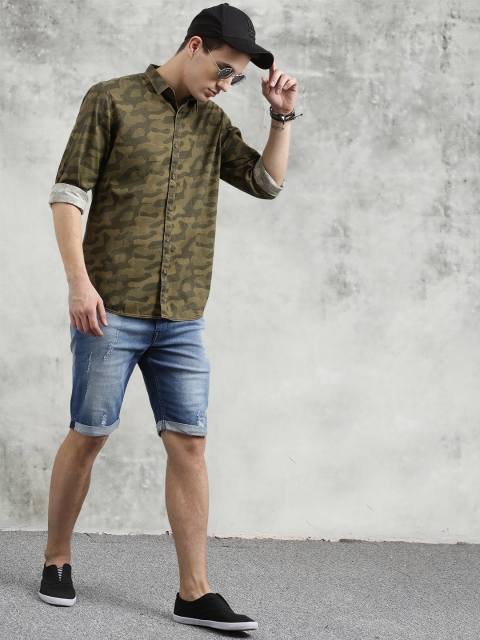 

Breakbounce Men Brown & Olive Green Slim Fit Printed Casual Shirt