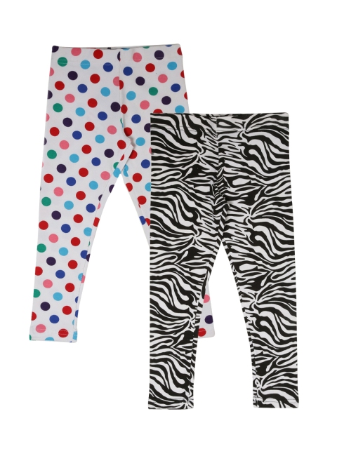 

Lil Orchids Girls White Printed Set of 2 Leggings