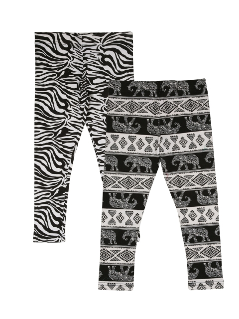 

Lil Orchids Girls Black & White Printed Set of 2 Leggings