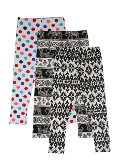 

Lil Orchids Girls White Printed Set of 3 Leggings, Black
