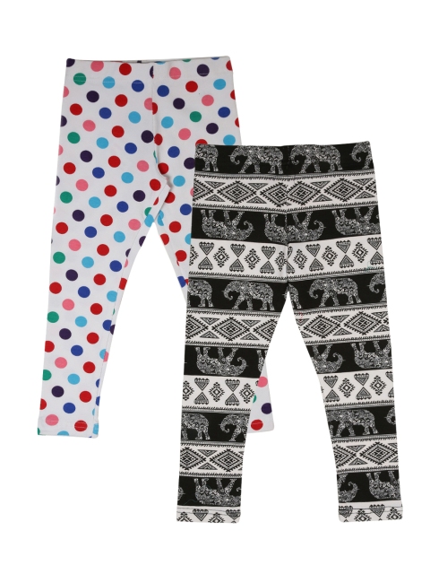 

Lil Orchids Girls White Printed Set of 2 Leggings, Black