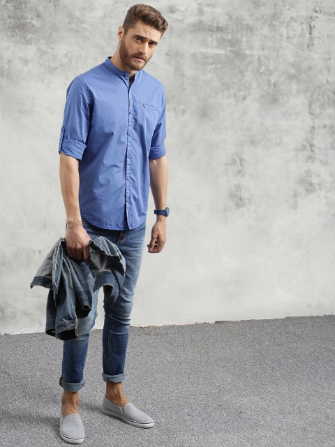 

Breakbounce Men Blue Slim Fit Solid Casual Shirt