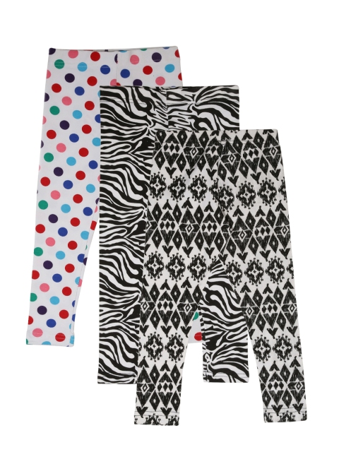 

Lil Orchids Girls White Printed Set of 3 Leggings, Beige