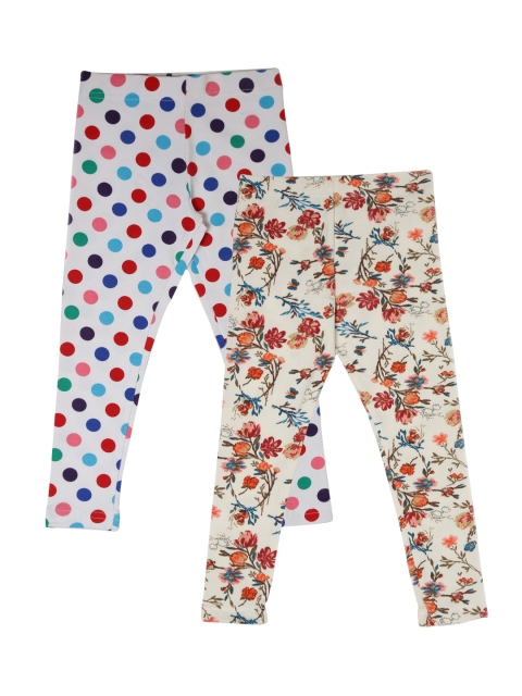 

Lil Orchids Girls White Printed Set of 2 Leggings