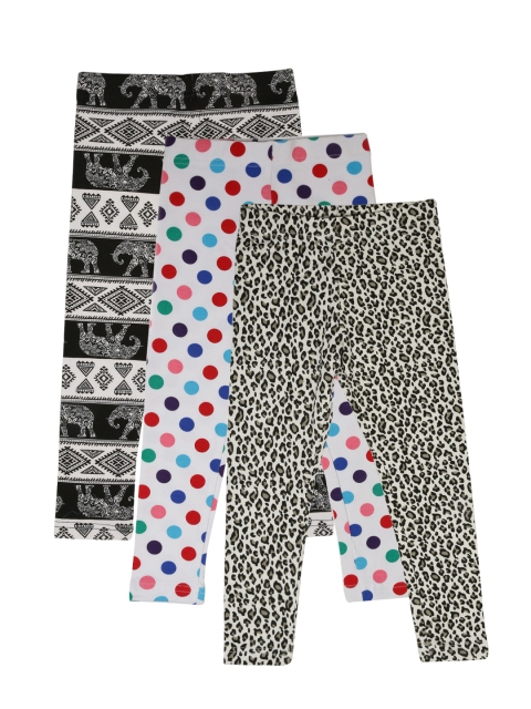 

Lil Orchids Girls White Printed Set of 3 Leggings, Black