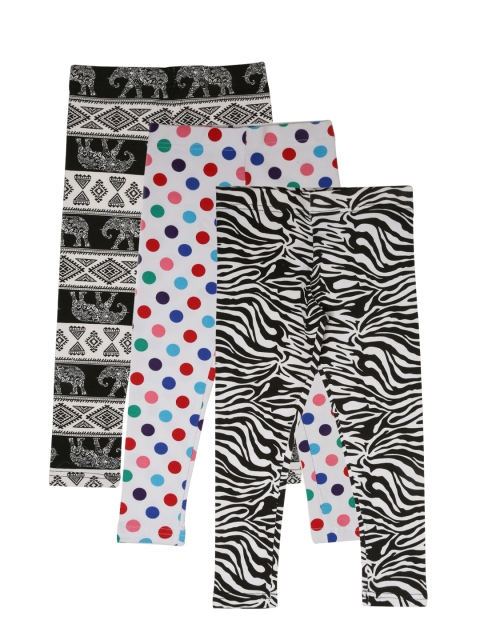 

Lil Orchids Girls Black & White Printed Set of 3 Leggings