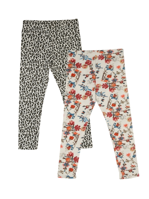 

Lil Orchids Girls White Printed Set of 2 Leggings