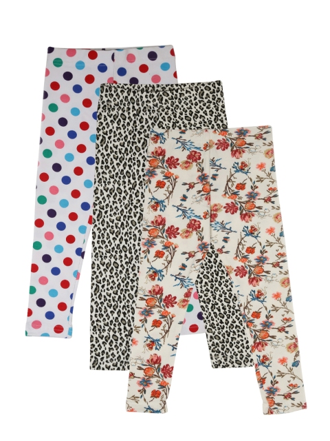 

Lil Orchids Girls White Printed Set of 3 Leggings, Black