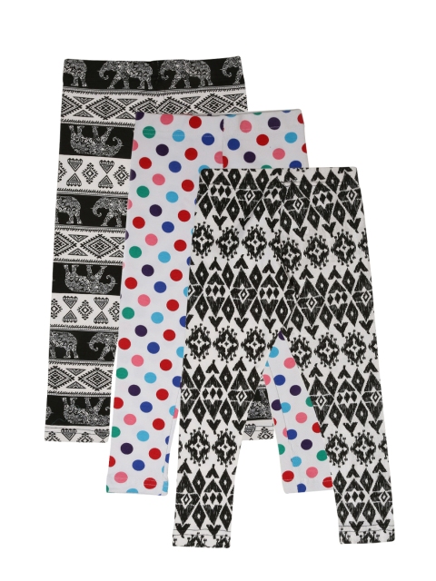 

Lil Orchids Girls White Printed Set of 3 Leggings, Black