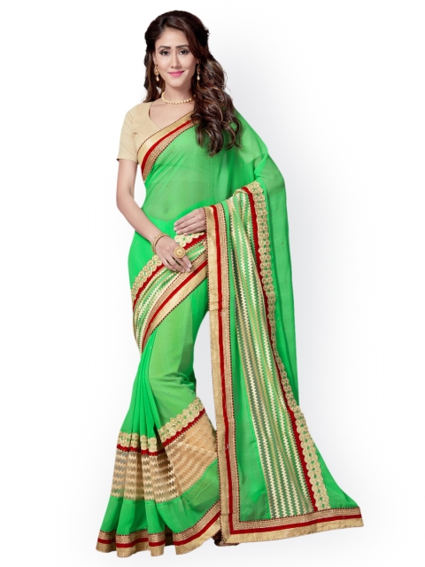 

Saree Swarg Green Embellished Poly Chiffon Saree