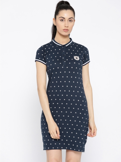 

Converse Women Navy & White Printed T-shirt Dress, Navy blue