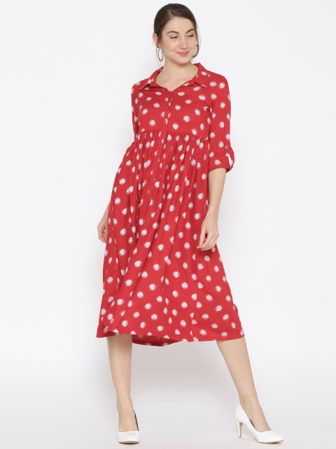

Rangriti Women Red Printed Fit and Flare Dress