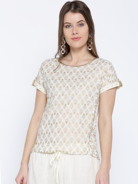 

Rangriti Women Cream-Coloured & Golden Printed Top