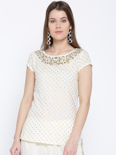 

Rangriti Women Cream-Coloured & Golden Printed Top