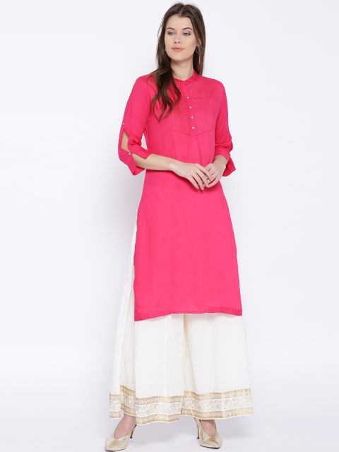

Rangriti Women Pink Solid Straight Kurta