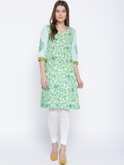 

Rangriti Women Green Printed Straight Kurta