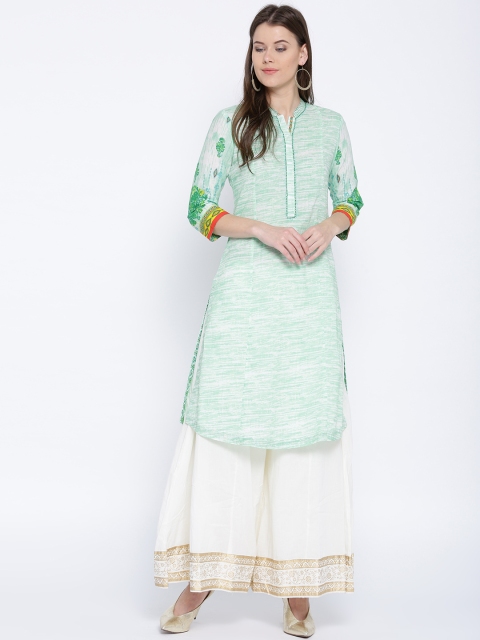 

Rangriti Women Green & Off-White Printed Straight Kurta