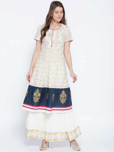 

Rangriti Women Off-White & Golden Printed A-Line Kurta