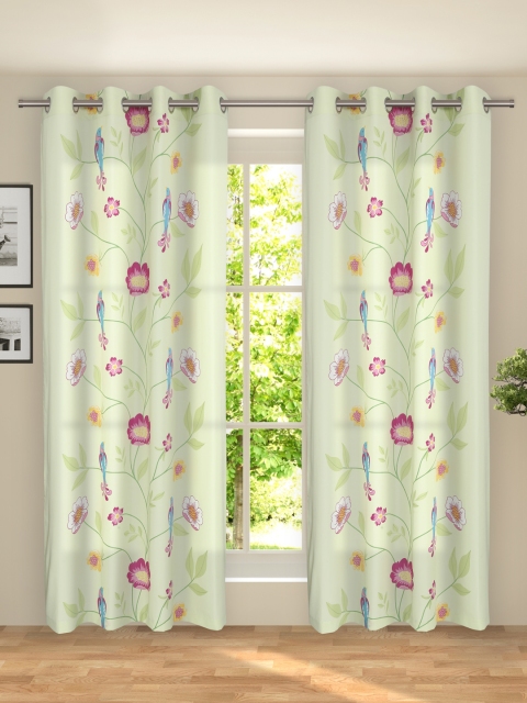 

ROSARA HOME Green & Pink Set of 2 Door Curtains