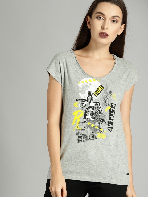 

Roadster Women Grey Printed Round Neck T-shirt