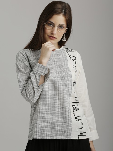 

breya Women Grey Checked Top