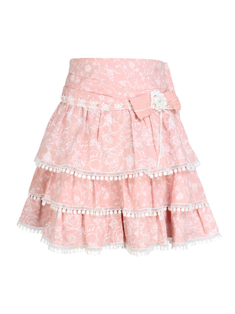 

CUTECUMBER Girls Peach Floral Print Layered Skirt