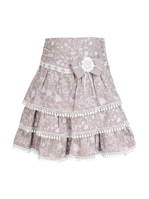 

CUTECUMBER Girls Grey Floral Print Layered Skirt