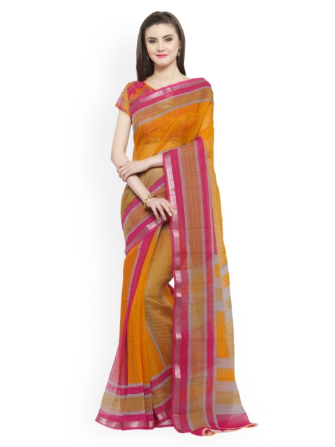 

Shaily Pink & Orange Silk Cotton Printed Saree