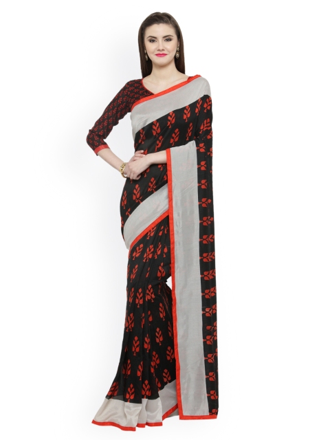 

Shaily Black & Red Silk Cotton Printed Saree