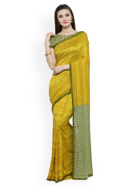 

Shaily Yellow & Green Silk Cotton Printed Saree
