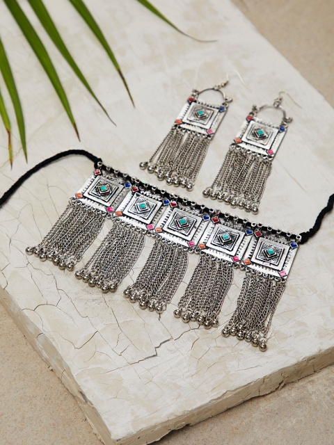 

Infuzze Oxidised Silver-Toned Tribal Jewellery Set