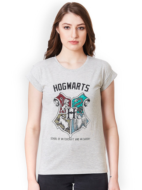 

Free Authority Women Grey Melange Harry Potter Printed T-shirt